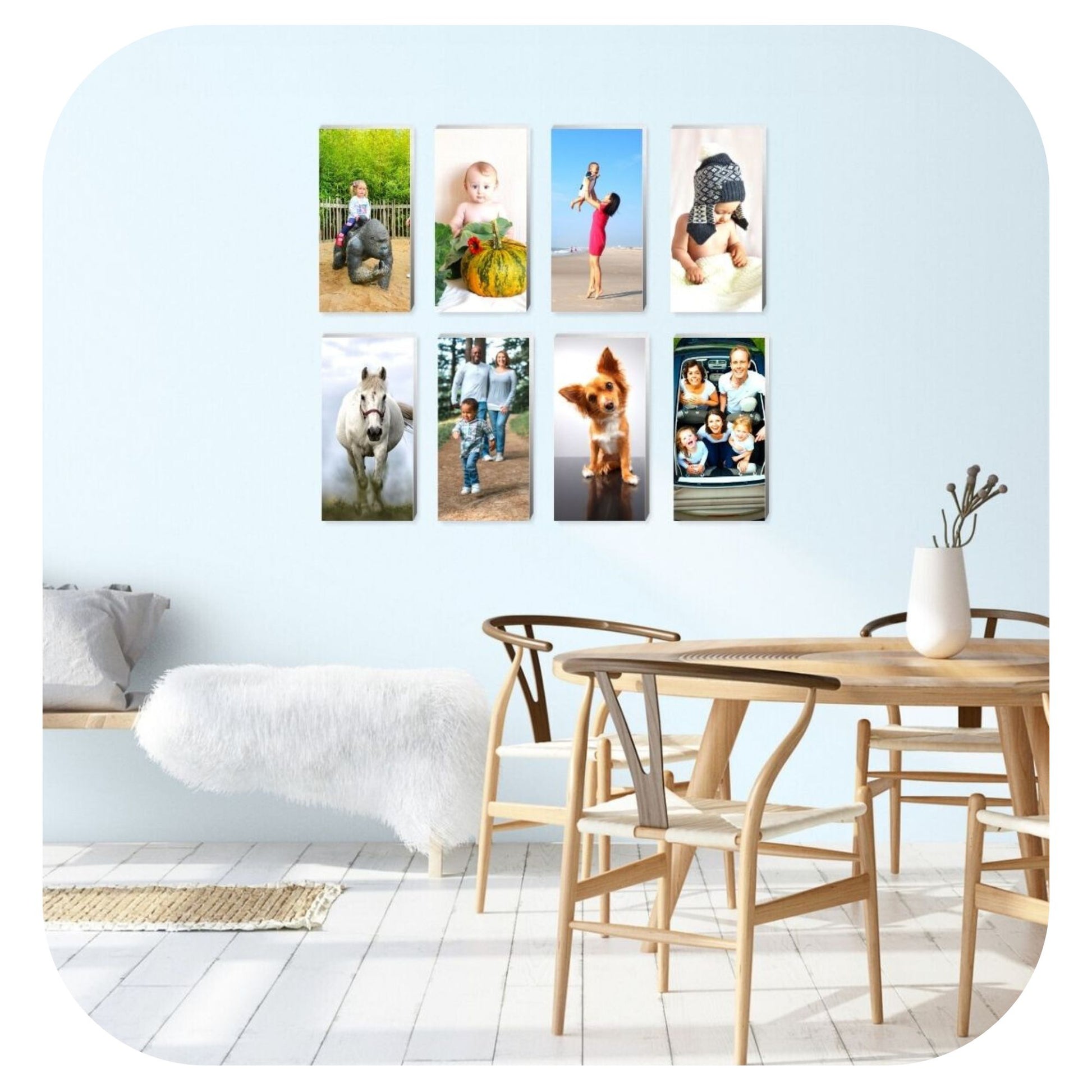 8 tall infinity photo tiles on dining room wall